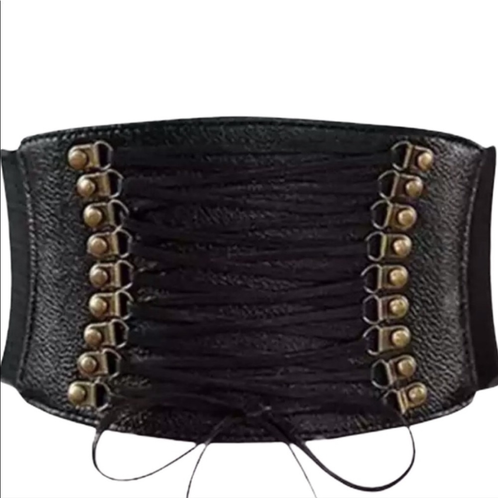 NEW Black Leather Corset Belt Elastic Backside